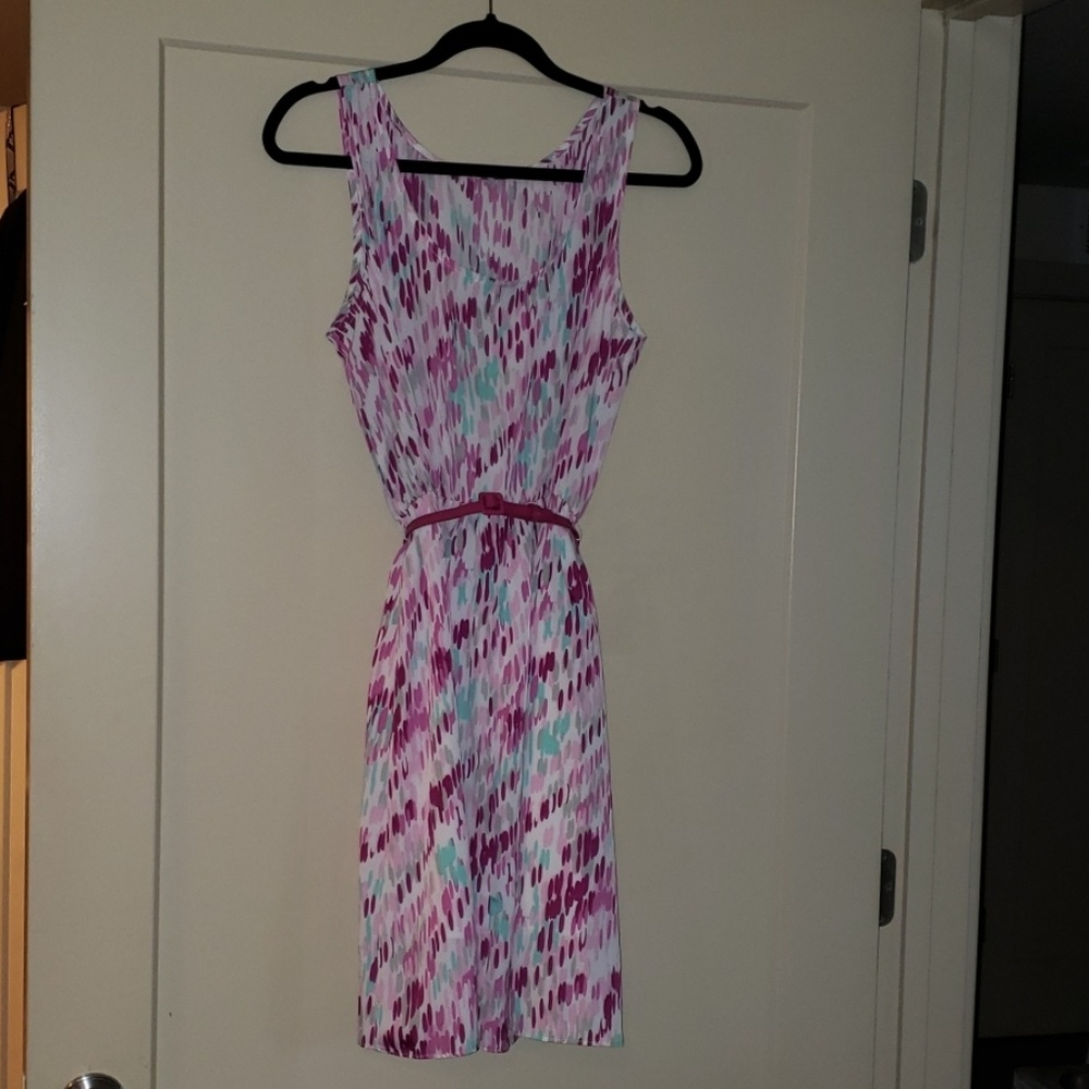 Watercolor belted sleeveless pastel dress Size S